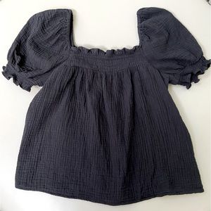 J. CREW Black Puff Sleeve Square Neck Top, Wear Off Shoulder or On Shoulder